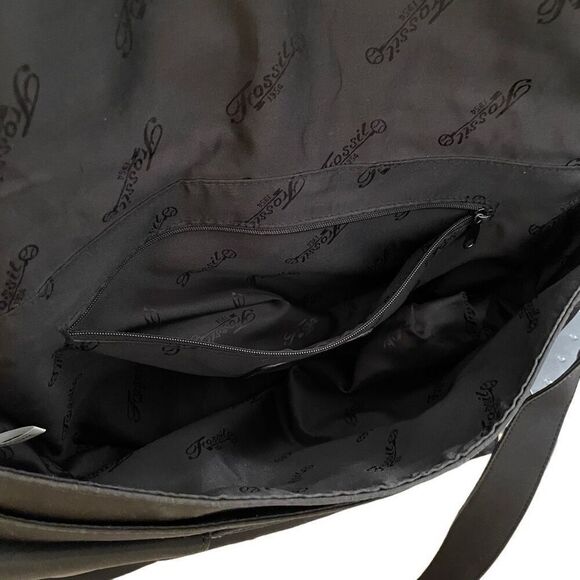 Fossil Crossbody Bag Black Shoulder Leather Microfiber Work Fashion Business - Picture 10 of 14